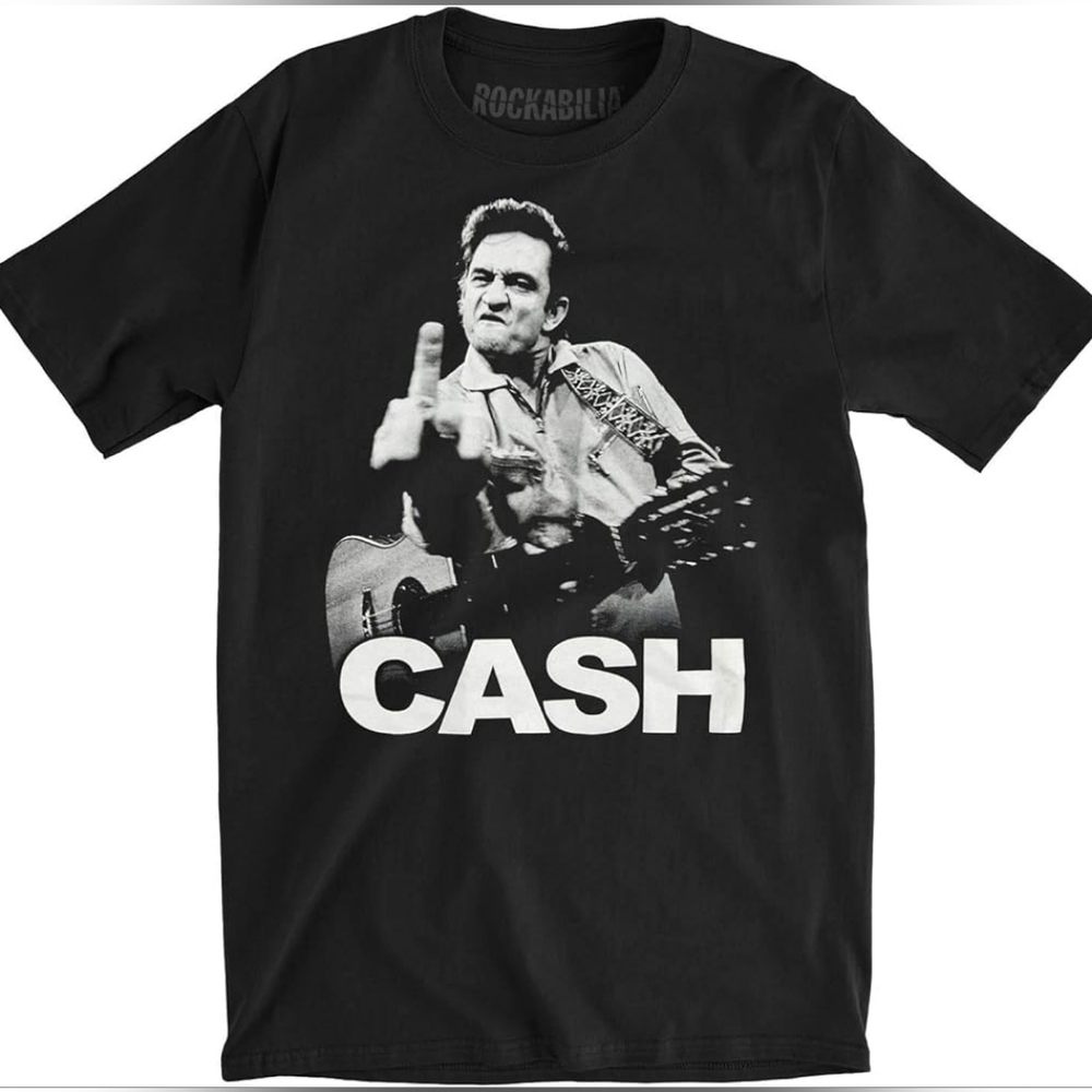 Johnny Cash Middle Finger Black Funny T-shirt